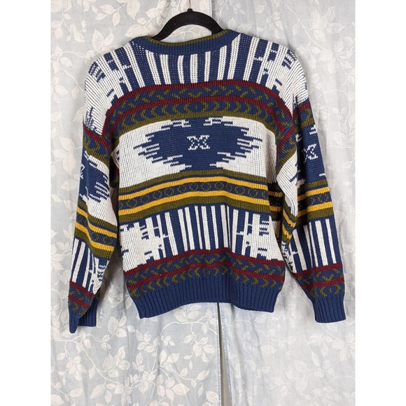 VTG New Era Sweaters Tribal Blue White & Yellow Medium - Picture 4 of 4